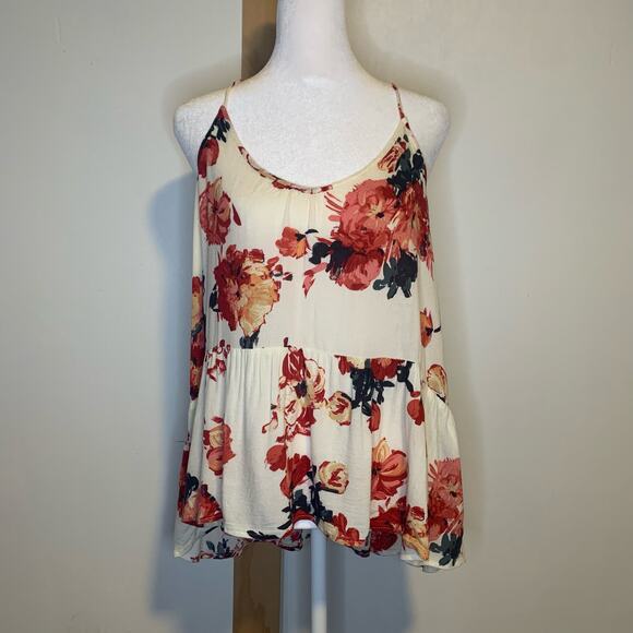 Lulu's Skyler cream & red floral tank top size S - Picture 2 of 11